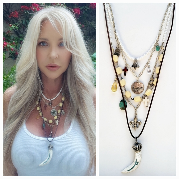 Sterling Silver Multi Strand Necklace with White Turquoise...